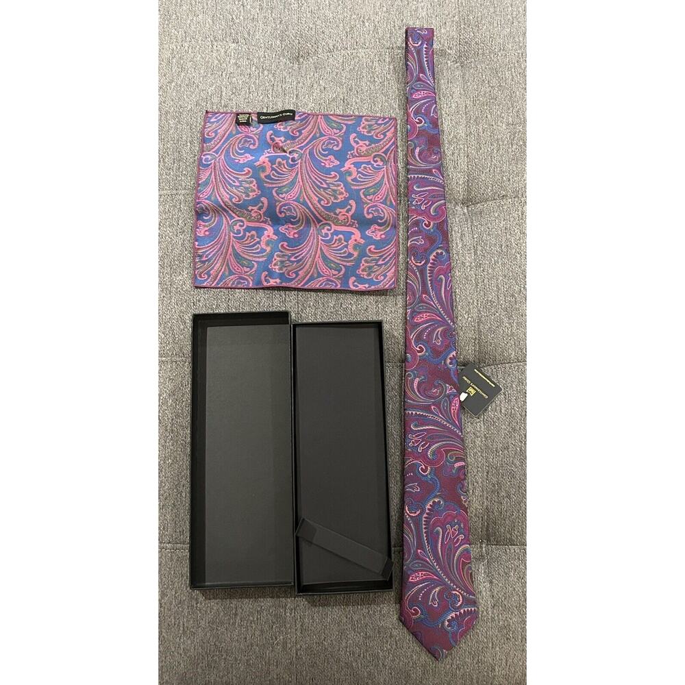 Gentleman's Guru Necktie and Pocket Square Paisley Set NIB